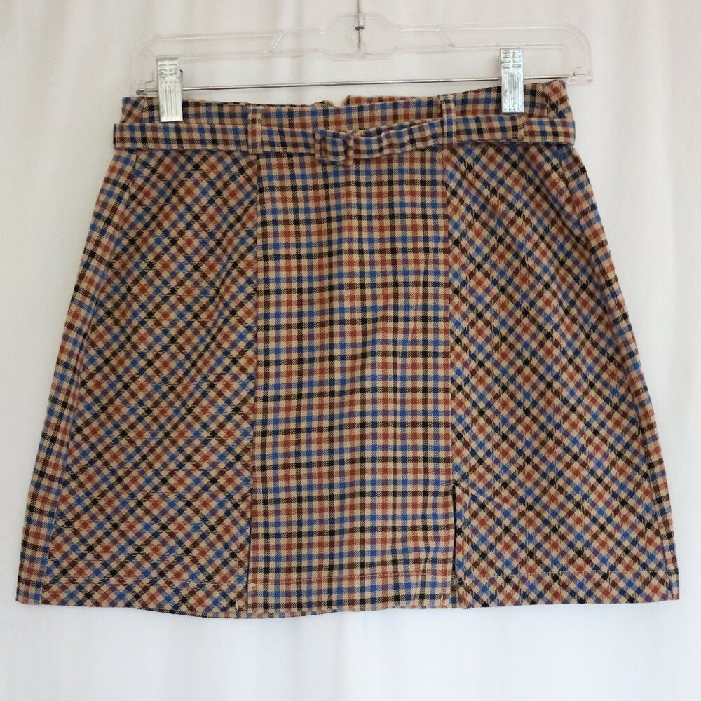 Lottie Moss Plaid A-Line Mini Skirt Belted 26” Waist Preppy